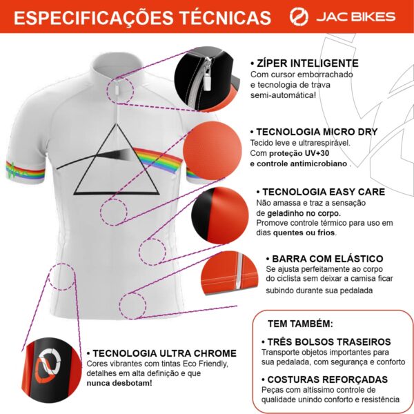 Kit Camisa Ciclismo Pai E Filho Meio Zíper Pink Floyd Branco - Imagem 3