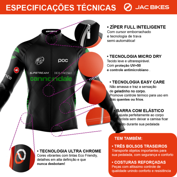 Camisa Ciclismo Cannondale Manga Longa Zíper Full Fitness Dry Fit Decole - Imagem 4