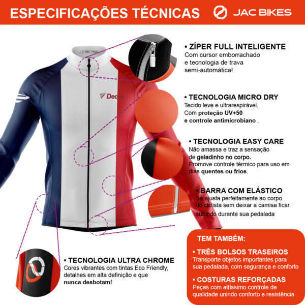 Camisa Ciclismo França Manga Longa Decole Uv Bike - Imagem 4