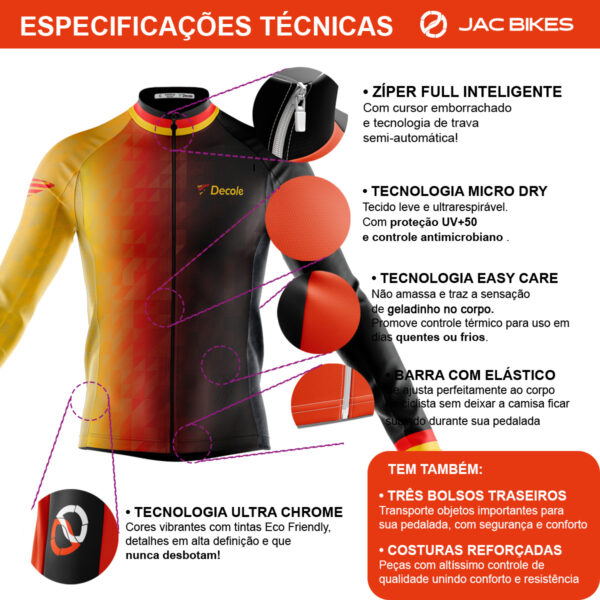 Camisa Ciclismo Alemanha Manga Longa Decole Uv Bike Mtb - Imagem 4