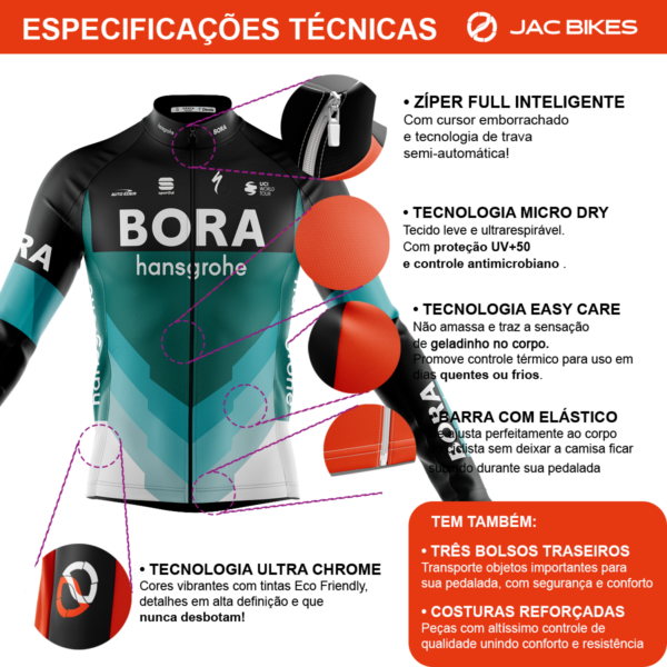 Camisa Ciclismo Bora Manga Longa Zíper Full Fitness Dry Fit Decole - Imagem 3