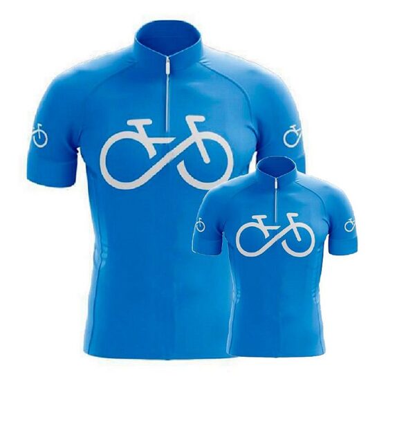 Kit Pai E Filho Camisa Ciclismo Bike Forever Azul Manga Curta Uv - Imagem 1