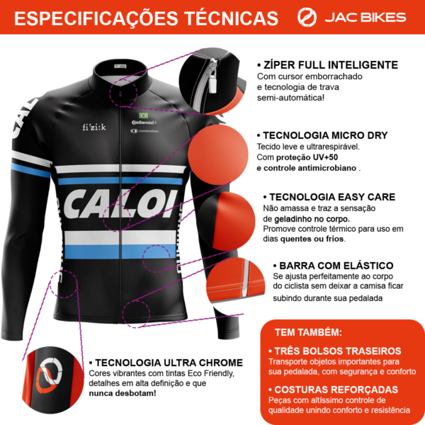 Camisa Ciclismo Caloi Manga Longa Zíper Full Fitness Dry Fit Decole - Imagem 3