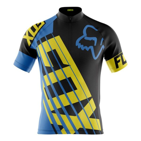Camisa Ciclismo Fox Azul Manga Curta Meio Zíper Proteção UV Dry Fit - Imagem 1