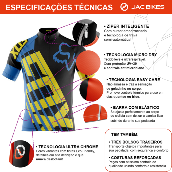 Camisa Ciclismo Fox Azul Manga Curta Meio Zíper Proteção UV Dry Fit - Imagem 3