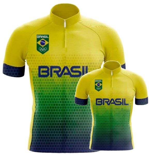 Kit Camisa Brasil Manga Curta Pai E Filho Profissional Bike - Imagem 1