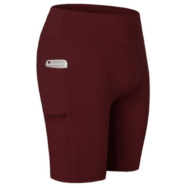 Bermuda Fitness Com Bolso Academia Dry Fit Cintura Alta Bordô - Imagem 1