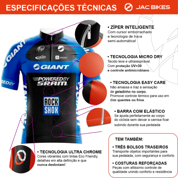 Camisa Ciclismo Infantil Giant Manga Curta Dryfit - Imagem 4