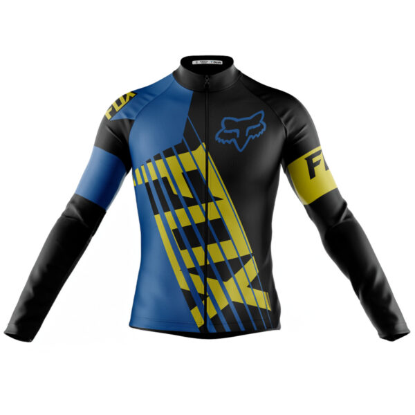 Camisa Ciclismo Fox Azul Manga Longa Zíper Full Fitness Proteção UV - Imagem 1