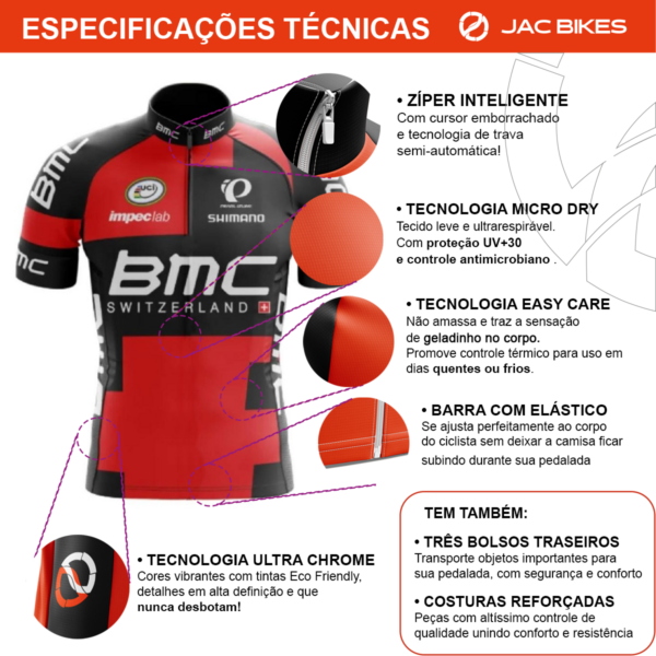 Camisa Ciclismo Bmc Manga Curta Zíper Fitness Dry Fit Mtb - Imagem 3
