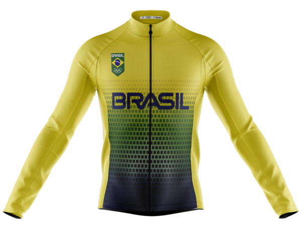 Camisa Ciclismo Brasil Manga Longa Zíper Full Fitness Dry Fit Decole - Imagem 1