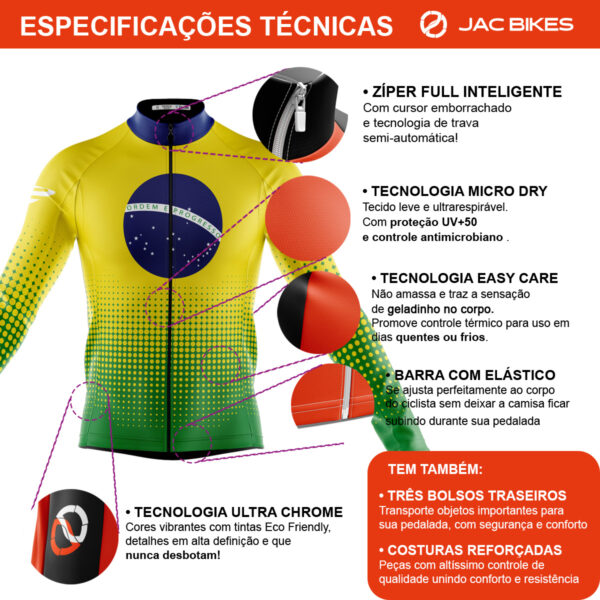 Camisa Ciclismo Brasil Manga Longa Decole Uv Bike Mtb - Imagem 4