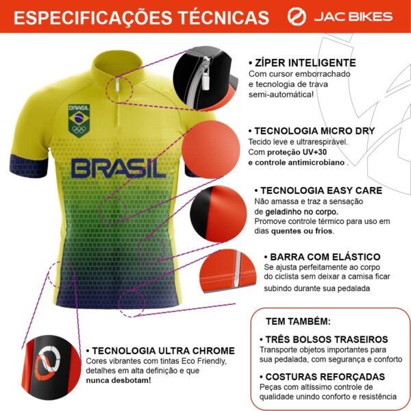 Camisa Ciclismo Infantil Brasil Manga Curta Dryfit - Imagem 4