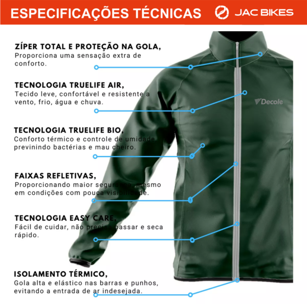 Jaqueta Corta Vento Zíper Refletivo Preto - Imagem 6