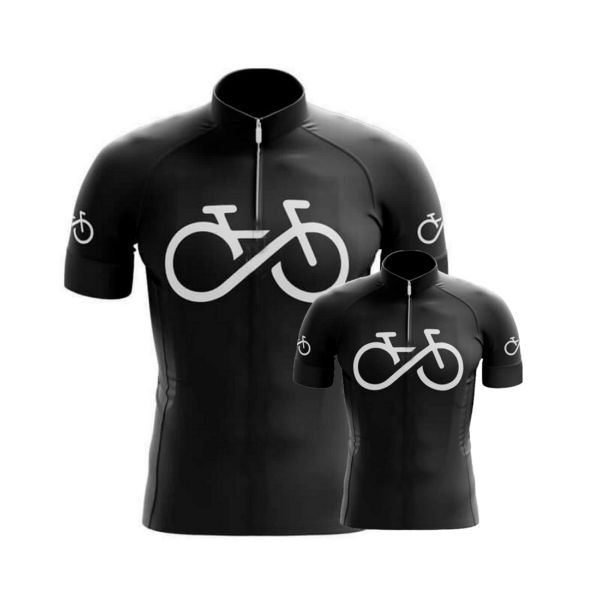 Kit Pai E Filho Camisa Ciclismo Bike Forever Preto Manga Curta - Imagem 1