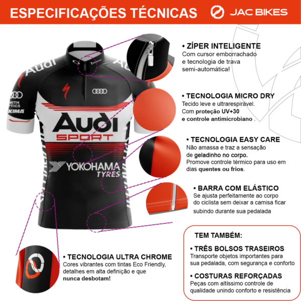 Camisa Ciclismo Audi Dry Fit Roupa Mtb Manga Curta Bike Mtb - Imagem 3