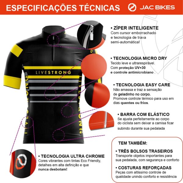 Conjunto Ciclismo Camisa Manga Curta Bermuda Livestrong - Imagem 5